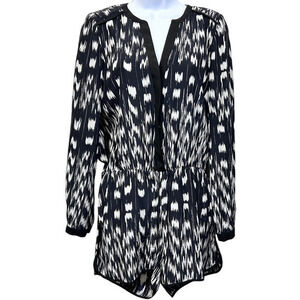 Parker Long Sleeve V Neck Shorts 100% Silk Romper Black‎ White Women Size Small